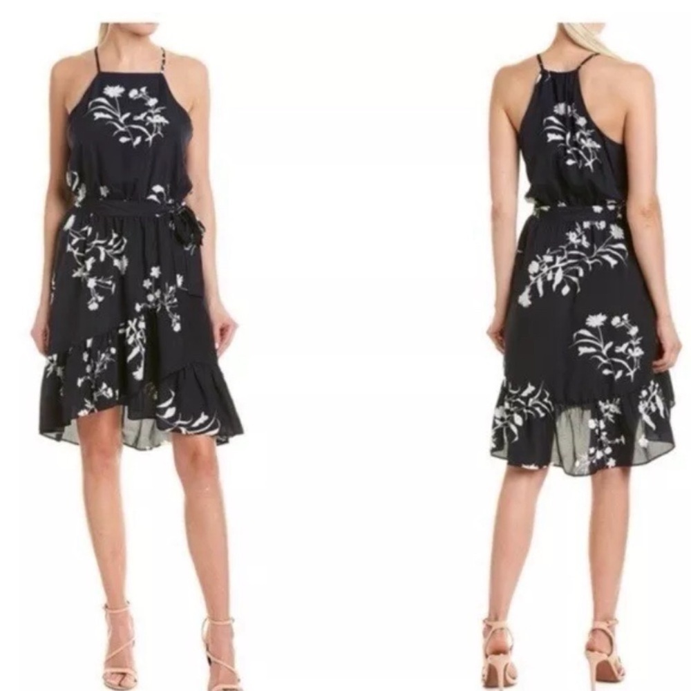JOIE Deme B Floral Faux Wrap Ruffle Hem Dress Navy Blue White - Retails $398 - Picture 8 of 11